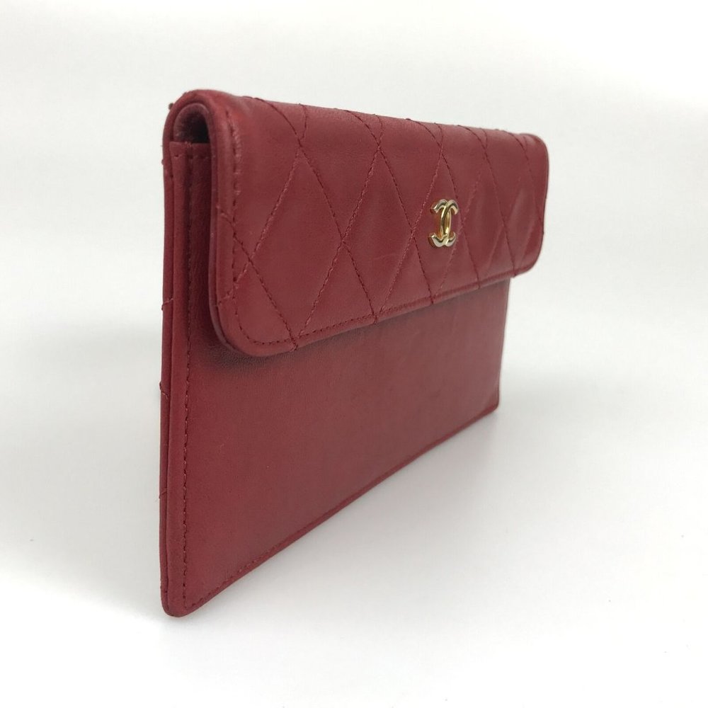 CHANEL Bag Pouch Lambskin Matelasse red Leather Authentic wallet - Picture 2 of 11